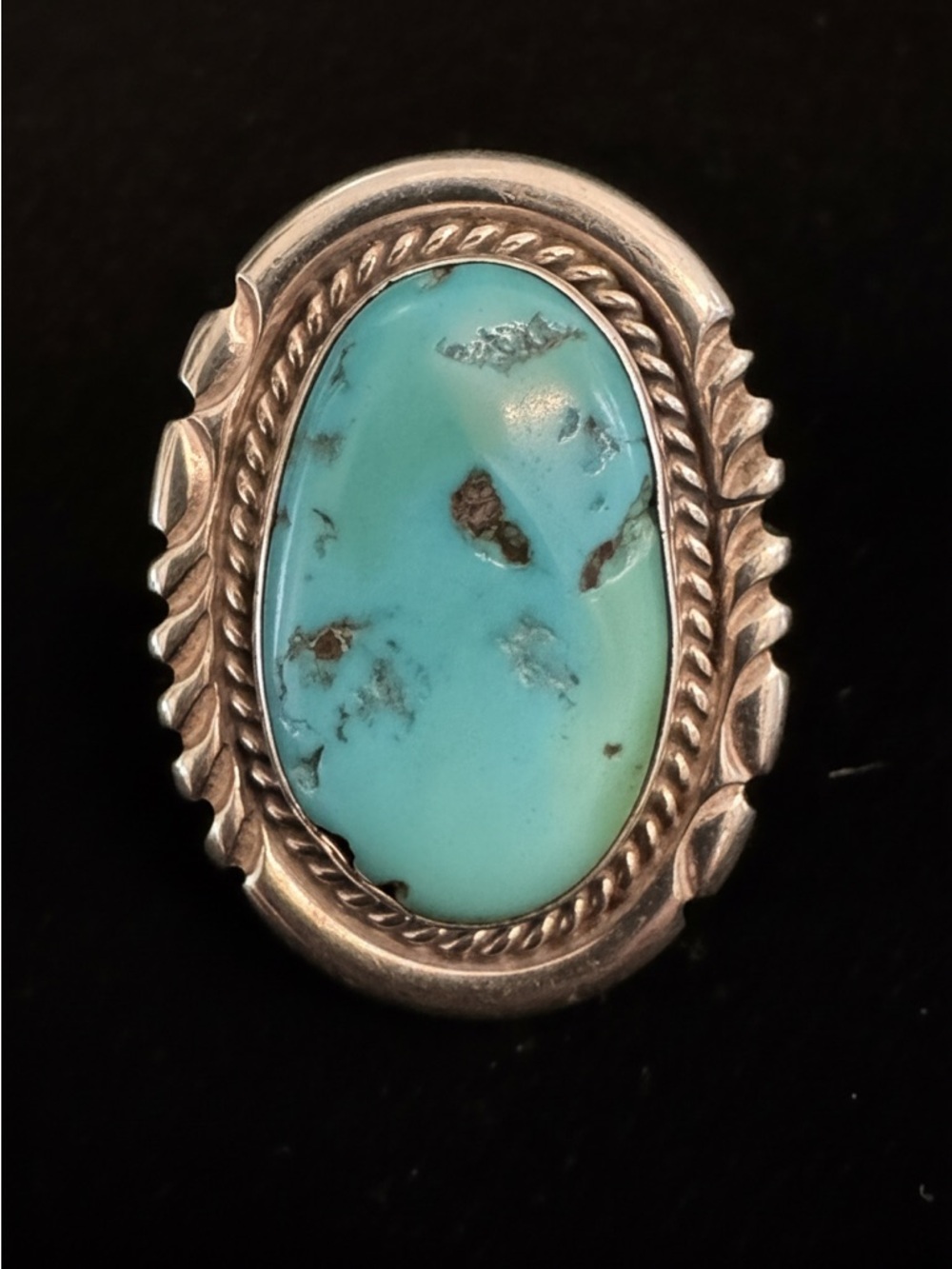 Genuine Kingman Turquoise Statement Ring - Sterling Silver Setting native made